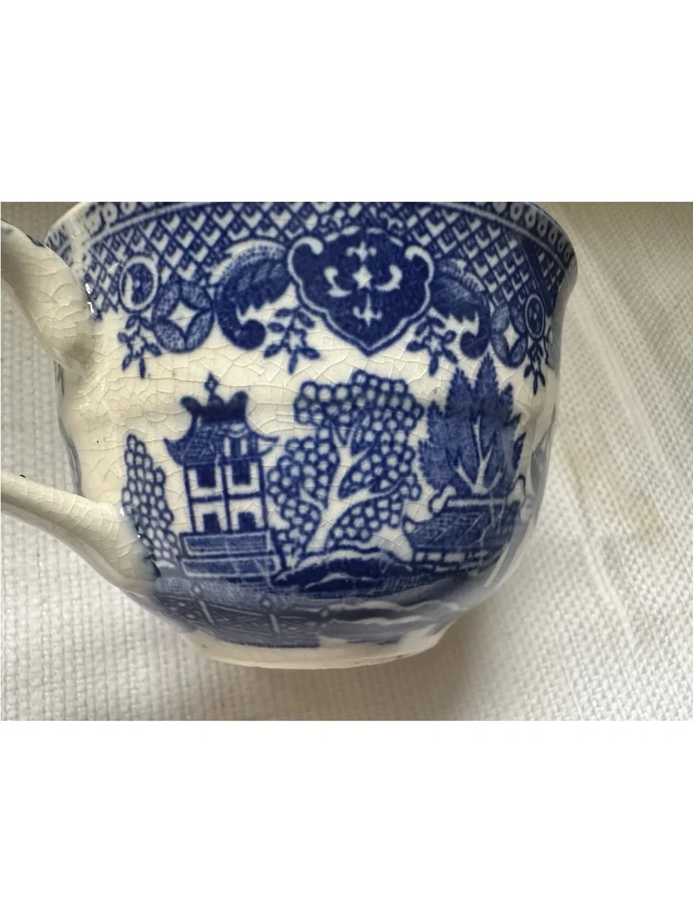 Vintage Japanese Blue Willow Ceramic Teacup and Saucer Set Transfer ware 2 Sets